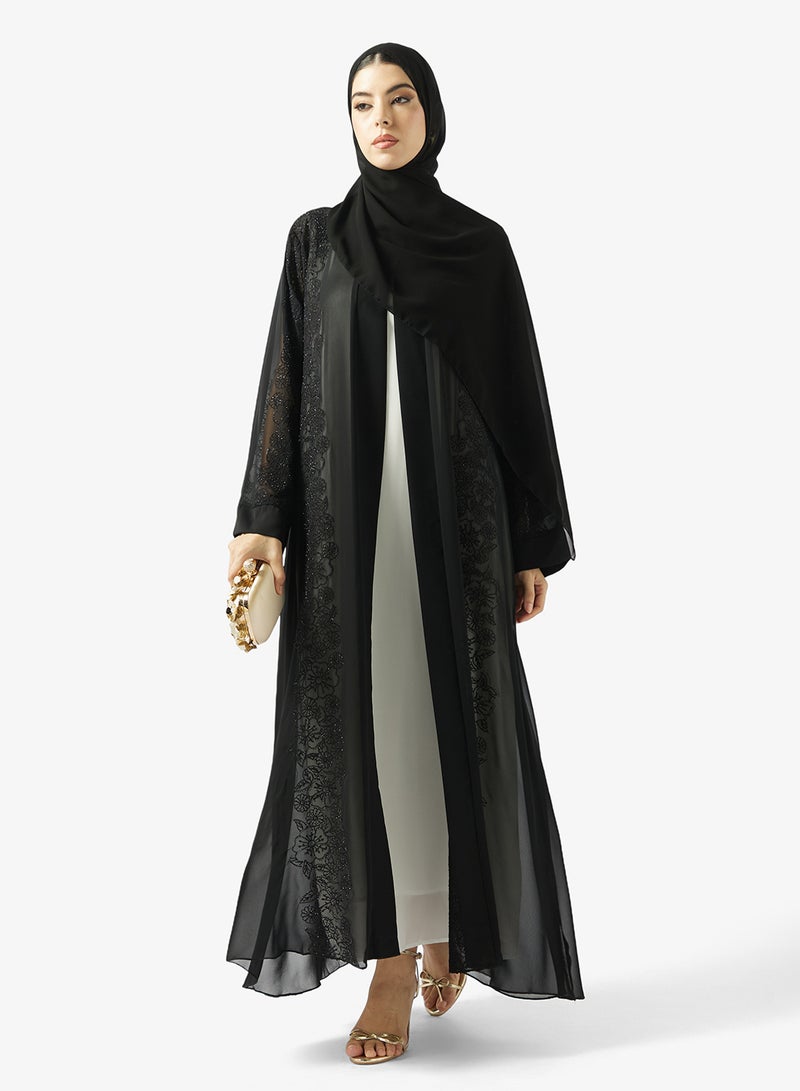 hayas closet Black Embellished Abaya With Sheila - Image 1